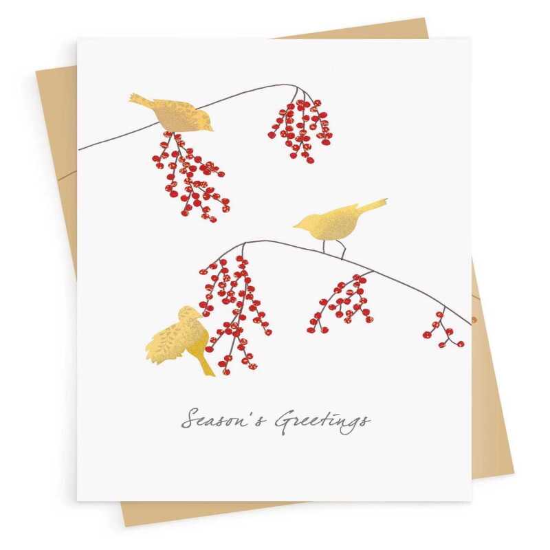Birds and winter berries Christmas card -  designed by Eloise Hall - 15.7 x 11cm and blank inside, made in the UK