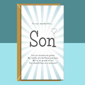 Funny Son Birthday Card - Personalised For Son - From Parents - 18th, 19th, 20th, 25th, 30th, or any other age