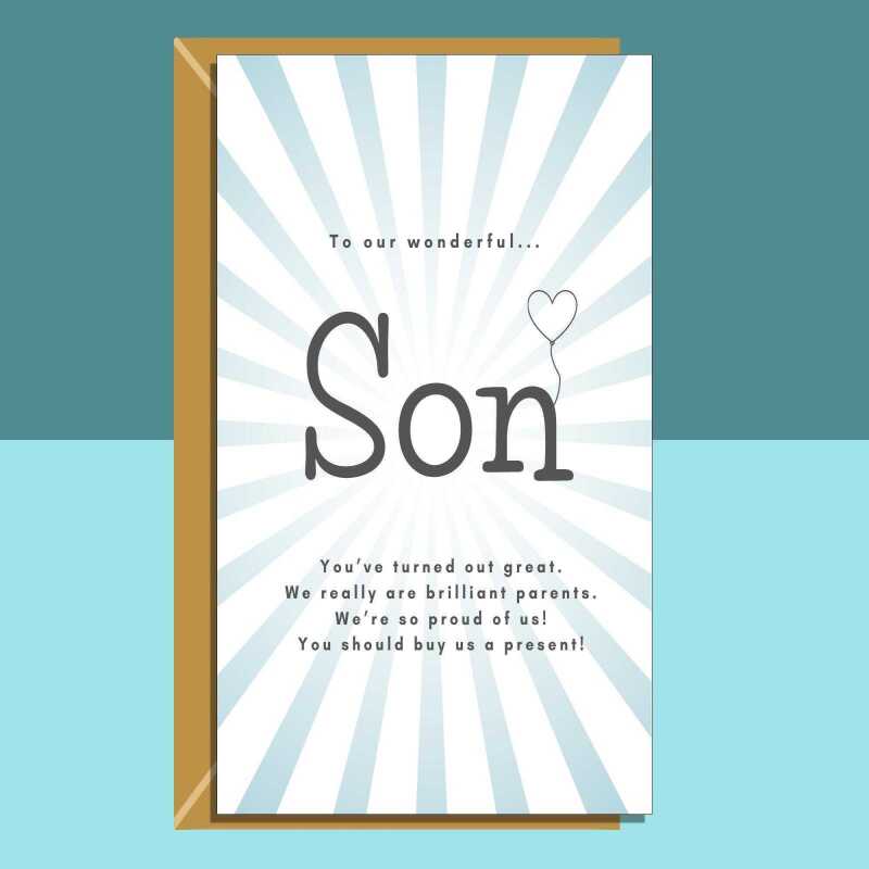Funny Son Birthday Card - Personalised For Son - From Parents - 18th, 19th, 20th, 25th, 30th, or any other age - Blank inside - Regular - Matte Card