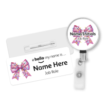 #hello my name is... Name Badge & Metal ID Reel - Pink Lights Coquette Ribbon