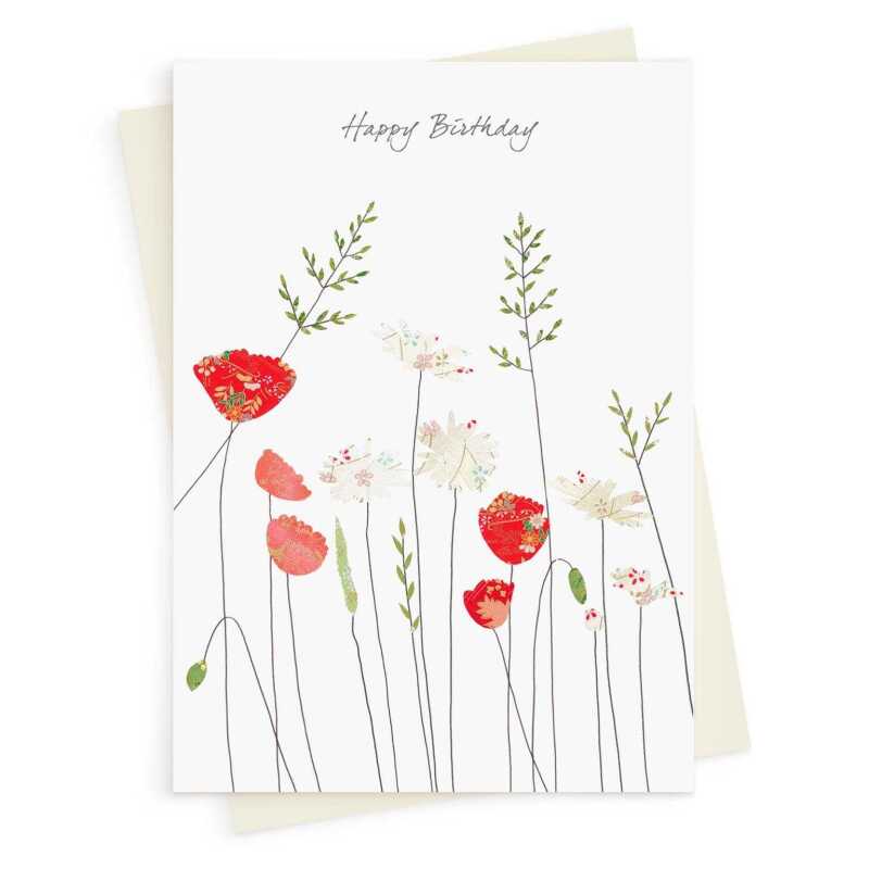 Poppies & daisies birthday card -  designed by Eloise Hall - 15.7 x 11cm and blank inside, made in the UK