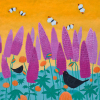 Holy Mackerel orange puffsblackbird and butterfly themed art card for him or her - designed by artist Ailsa Black - 15cm square and blank inside for your message