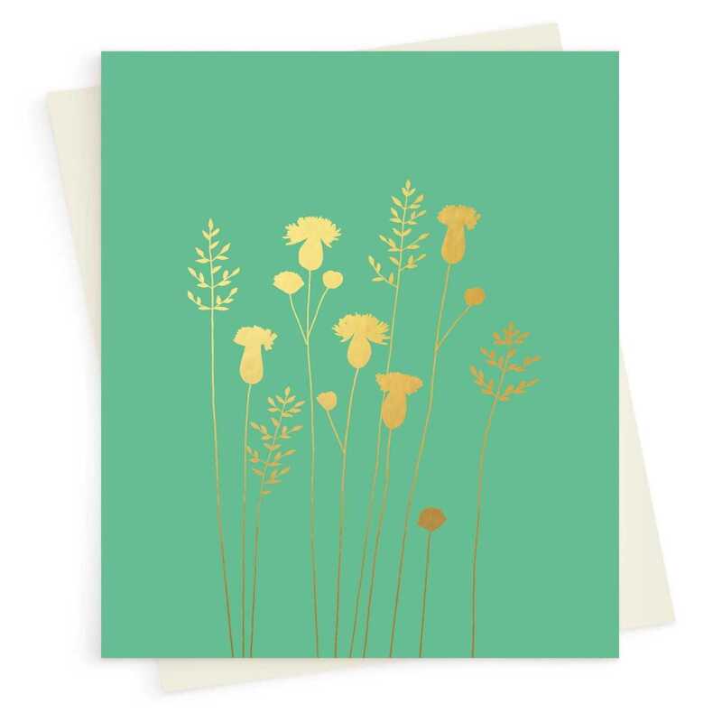 Thistles and grasses greeting card embellished with gold foil -  designed by artist Eloise Hall - 15.7 x 11cm and blank inside