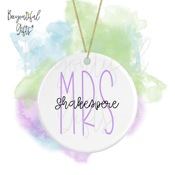 Personalised Ceramic Hanging Decoration - Miss/Mrs/Mr Teacher's Name