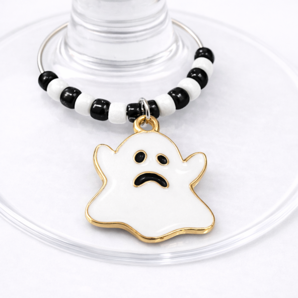 Handmade Wine Glass Charm - Enamel Ghost