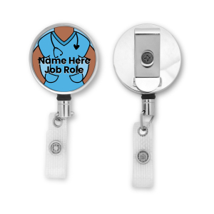 Personalised Metal ID Reel - Blue Scrubs - Skin Tone 3