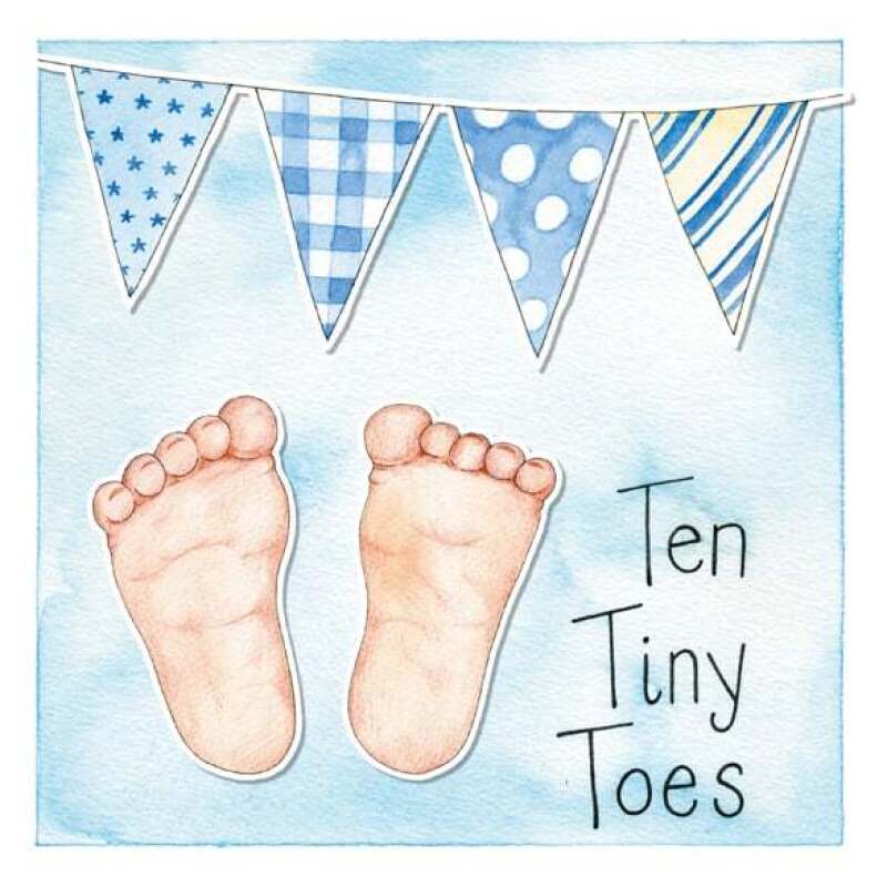 Ten Tiny Toes Blue 150mm Square Greetings Card by Artist Kate Brazier