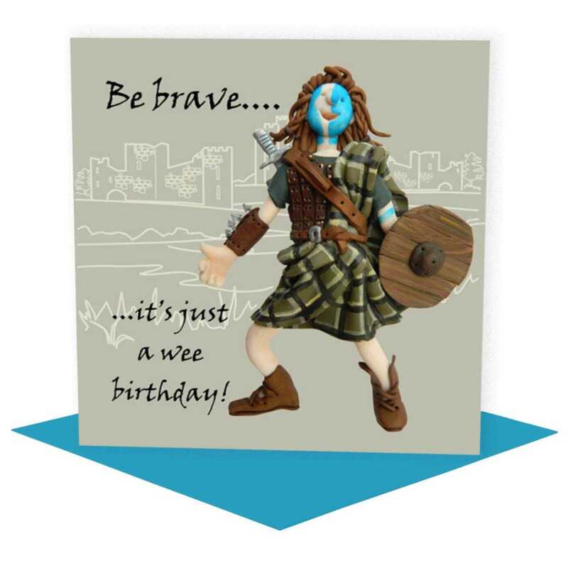Braveheart - Funny Scottish William Wallace birthday card - designed by Erica Sturla - 15cm square and blank inside, made in the UK