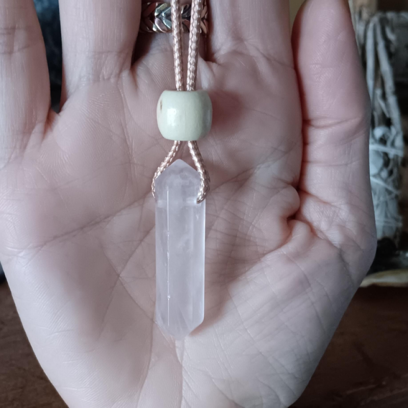 Rose Quartz Waxed Cord Necklace 