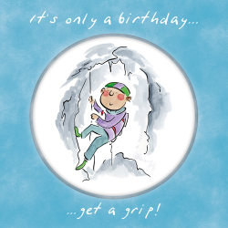 Holy Mackerel Get a grip, a 15cm square climbing or mountaineering birthday card featuring Rosie Brooks artwork, blank inside for your message