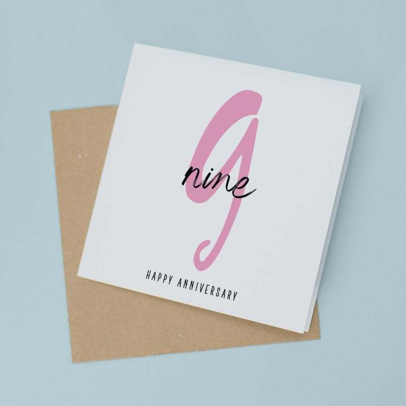 9 Year Anniversary Card For 9th Wedding Anniversary For Him or Her Wife Husband Card For Ninth Anniversary - Square (5.5x5.5) / Blank Inside