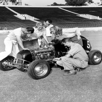 Group around small car