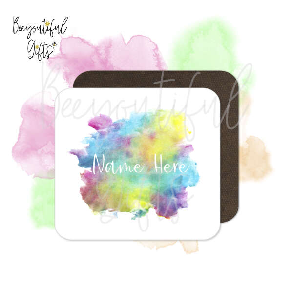 Personalised Name Coaster - Rainbow Watercolour Explosion