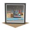 Moored up - quayside fishing boat themed blank card - designed by Seth Draper - 15cm square and blank inside, made in the UK