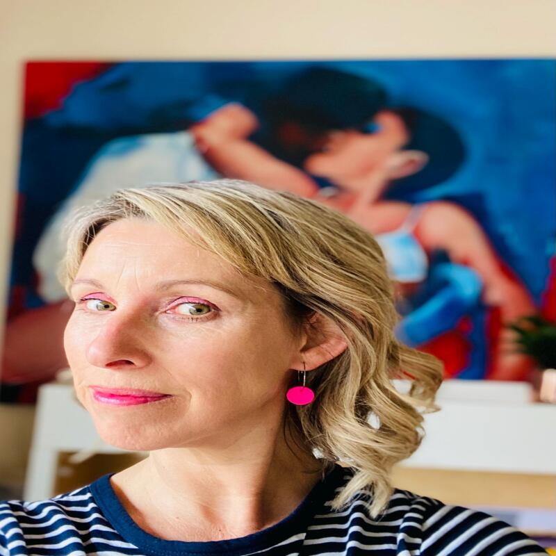 Fluorescent Pink Clay Hoop Earrings: Minimalist Festival Jewelry - fluorescent pink