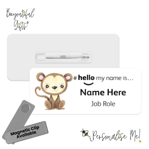 Name Badge - Watercolour Tropical Animal Hello My Name is... - Monkey