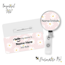 #hello my name is... Name Badge & Metal ID Reel - Pink Daisy