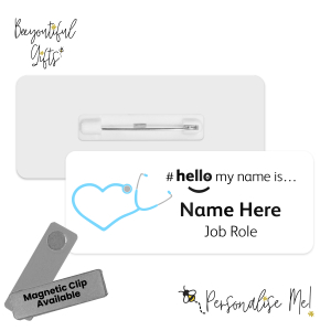 Name Badge - Heart Stethoscope Hello My Name is... - Light Blue