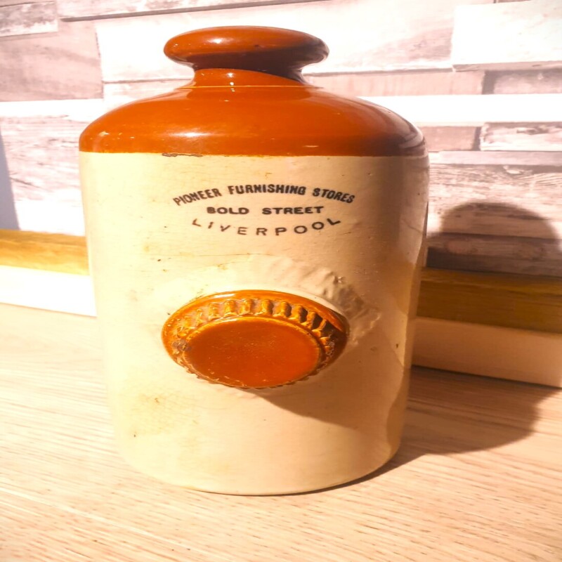 The Pioneer Furnishing Stores Liverpool Ceramic Hot Water Bottle - Vintage - Great Window Piece
