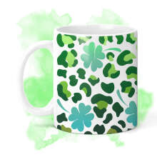 St. Patrick's Day Ceramic Mug - Leopard Print Shamrock Full Wrap