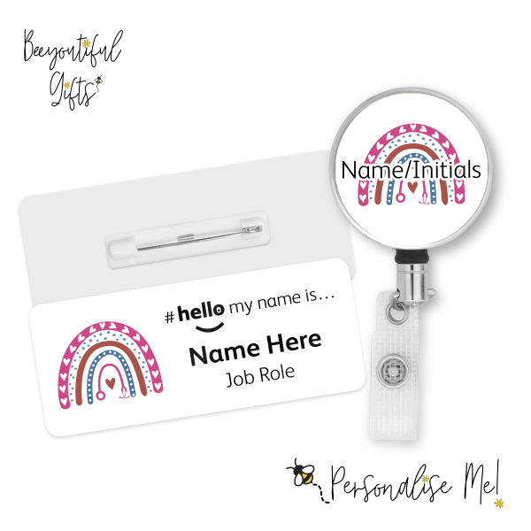 #hello my name is... Name Badge & Metal ID Reel - Retro Stethoscope Rainbow