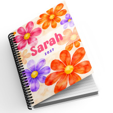 A5 Personalised Spiral Bound Diary - Watercolour Retro Florals | Yearly | Academic | Appointment - Standard 2027