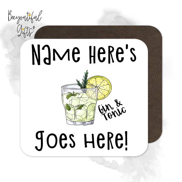 Personalised Cocktail Coaster - Hand Drawn Gin & Tonic