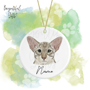 Personalised Watercolour Cat Face Round Ceramic Hanging Decoration - Oriental Shorthair - Face 2