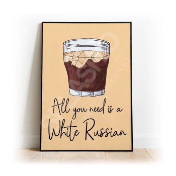 WHITE RUSSIAN Art Print, High Gloss Print, Hand Drawn Cocktail Art, Home Decor, Home Bar Custom Drink Art White Russian Cocktail, Hand Drawn