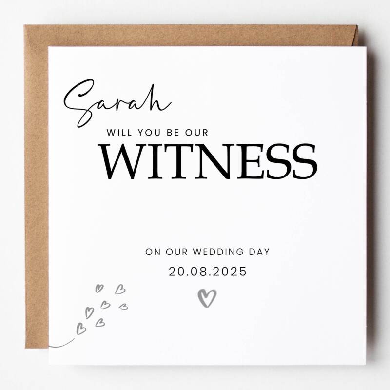 Will you be our witness Personalised Wedding Day Card be our witness, personalised card for wedding, personalised will you be our witness - Add a Message