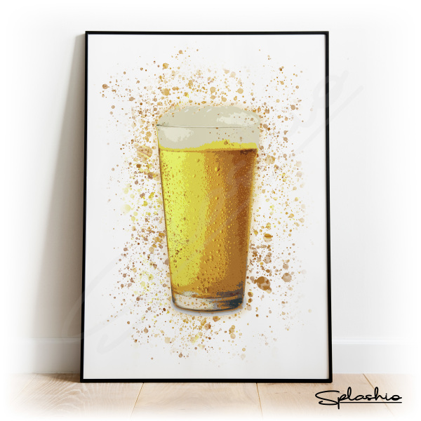 Pint of Beer Splash Effect Art Print - A6 (Approx. 10cm x 15cm)