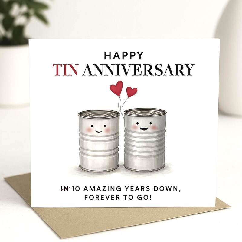 10 Year Anniversary Card For Husband, Wife 10th Anniversary Card, Happy Tin anniversary 10 year Card Funny Greeting Card wife husband - Add a Message
