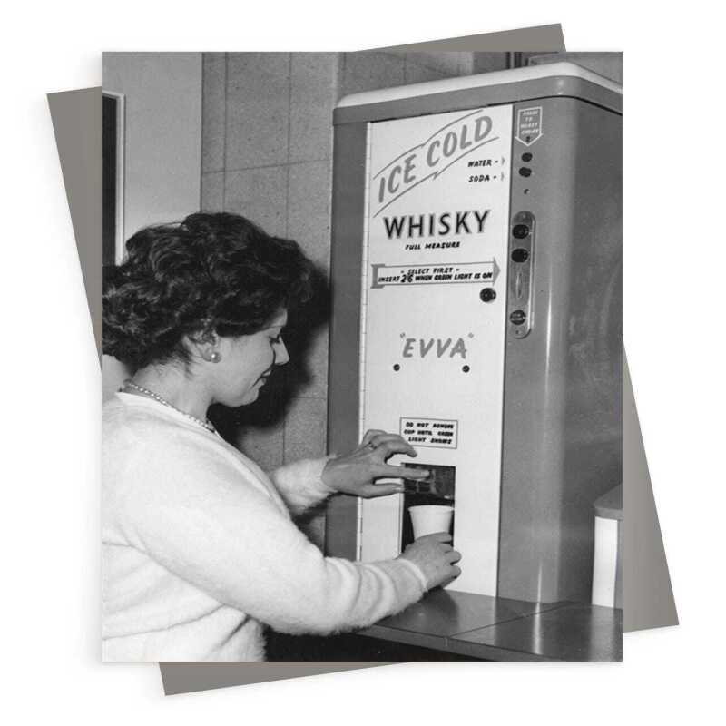 Whisky on tap - vintage black and white themed card  - 12.6 x 17.7cm and blank inside - made in the UK