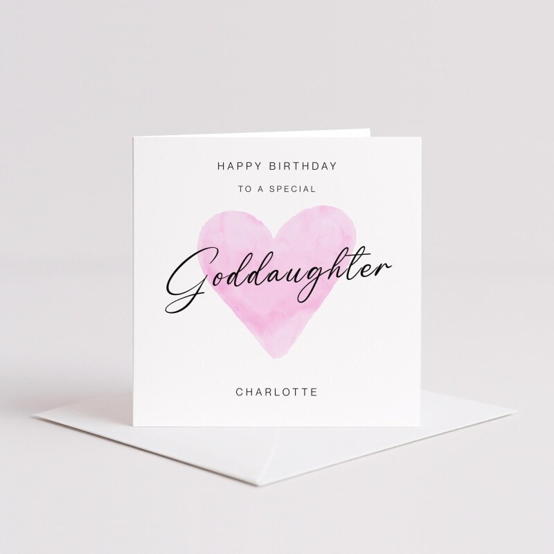 Goddaughter birthday card personalised pink heart design custom name handmade minimalist greeting - Smooth No Message - Kraft Brown