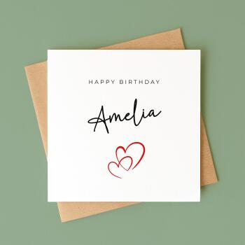 personalised birthday card hearts design custom name eco friendly handmade love gift