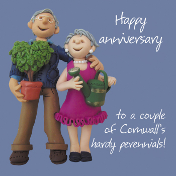 Hardy perennials Cornwall Themed Anniversary Greetings Card, Designed by Erica Sturla for Holy Mackerel. Card is 150mm Square and Blank Inside.