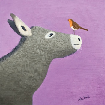 Holy Mackerel donkey whisperer animal themed art card for him or her - designed by artist Ailsa Black - 15cm square and blank inside for your message