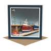Flossy - quayside fishing boats themed blank card - designed by Seth Draper - 15cm square and blank inside, made in the UK