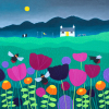 Holy Mackerel summer meadow nature themed art card for him or her - designed by artist Ailsa Black - 15cm square and blank inside for your message
