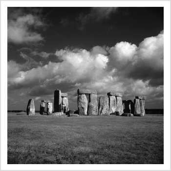 Holy Mackerel Stonehenge retro black and white photographic card featuring a vintage image of the ancient landmark on Salisbury Plain - 15cm square and blank inside