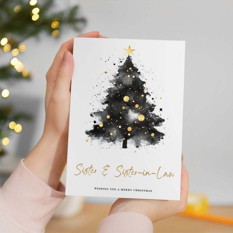 Christmas Card For Sister & Sister-In-Law Christmas Tree Card Wising You A Merry Christmas Card For Lesbian Couple - Portrait (5x7) / Blank Inside