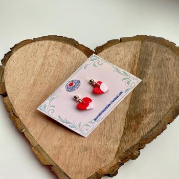 Handmade Red Heart Stud Earrings &ndash; Polymer Clay, Silver-Tone