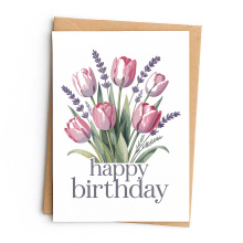 Birthday Card - Happy Birthday Tulips - Small (Approx. A6 | 105mm x 148mm | 4.1in x 5.8in) - Standard Smooth Card