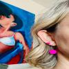 Fluorescent Pink Clay Stud Earrings: Hypoallergenic Micro Studs - Heart - none