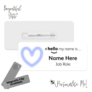 Name Badge - Neon Heart Hello My Name is... - No. 5 White