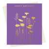 Happy birthday card with a pretty gold foil cornflower and daisy print - designed by artist Eloise Hall - 15.7 x 11cm and blank inside