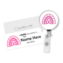 Name Badge & Metal ID Reel - Breast Cancer Awareness Hello My Name is...