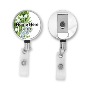 Personalised Metal ID Reel - Lily of the Valley & Forget Me Not Corner