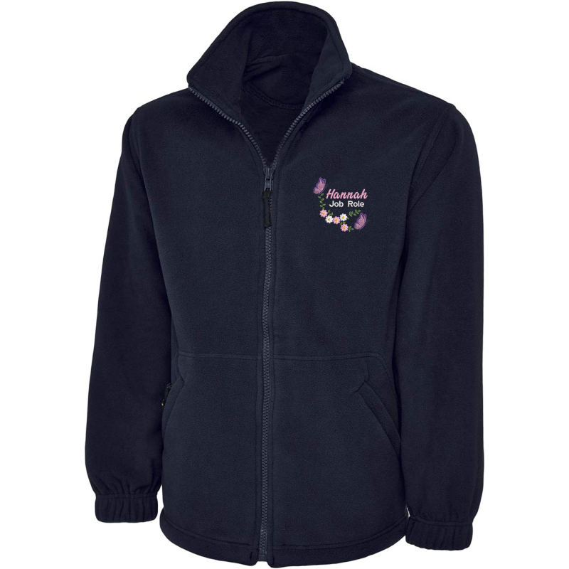 Floral Daisy Butterflies Healthcare Fleece Jacket with Rainbow Design | Private healthcare Fleece Jacket Embroidered with Name. Custom Outdoor Weather Jacket - Extra Small (XS)