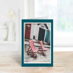 Deckchairs - coastal beach themed blank card - designed by Seth Draper - 15cm square and blank inside, made in the UK